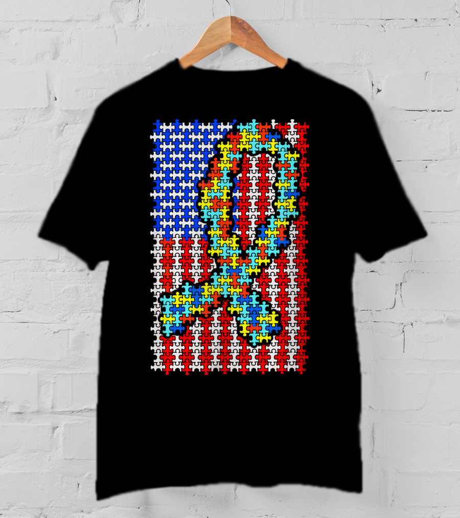 Autism Awareness Puzzle Ribbon US Flag Disability T-Shirt