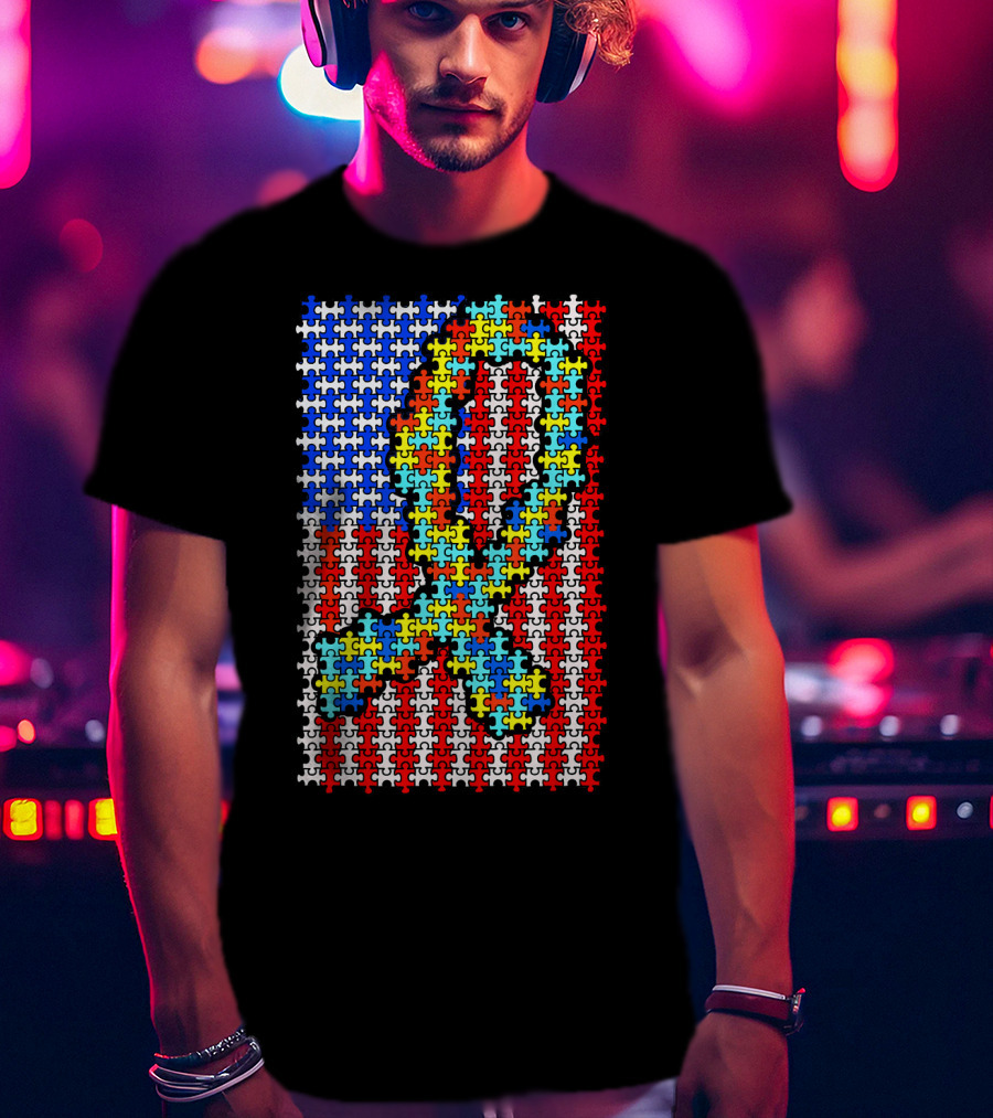 Autism Awareness Puzzle Ribbon US Flag Disability T-Shirt