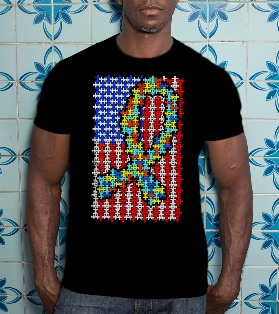 Autism Awareness Puzzle Ribbon US Flag Disability T-Shirt