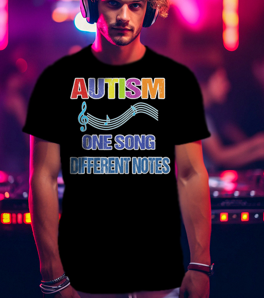 Autism One Song Different Notes Musical Clef T-Shirt