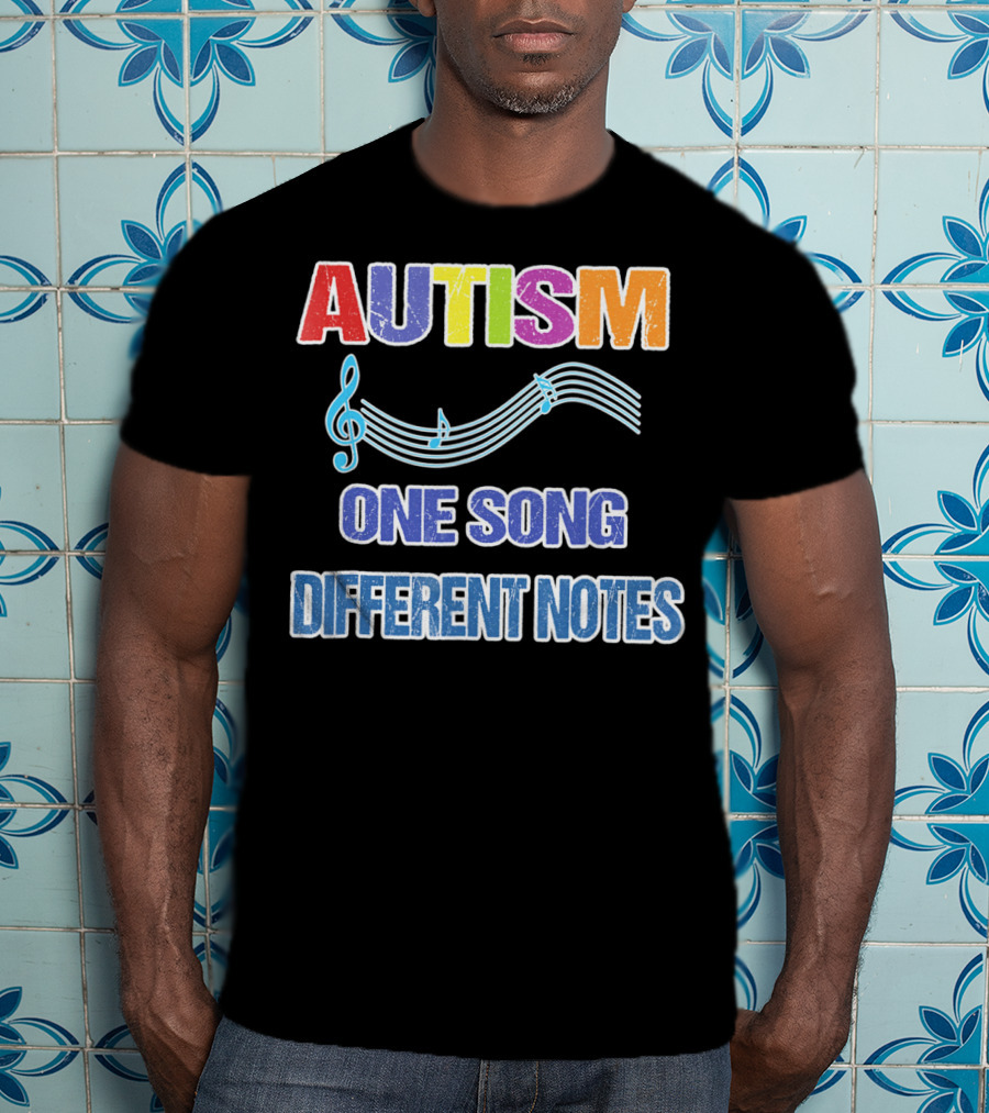 Autism One Song Different Notes Musical Clef T-Shirt