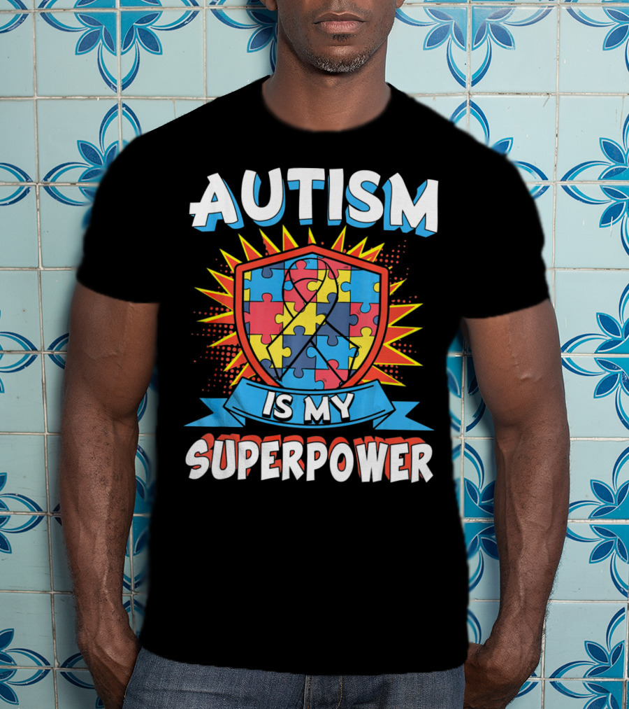 Autism Is My Superpower Puzzle Shield T-Shirt