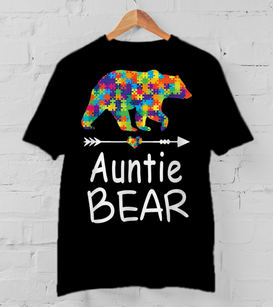 Auntie Bear Puzzle Pattern Autism Awareness Family T-Shirt