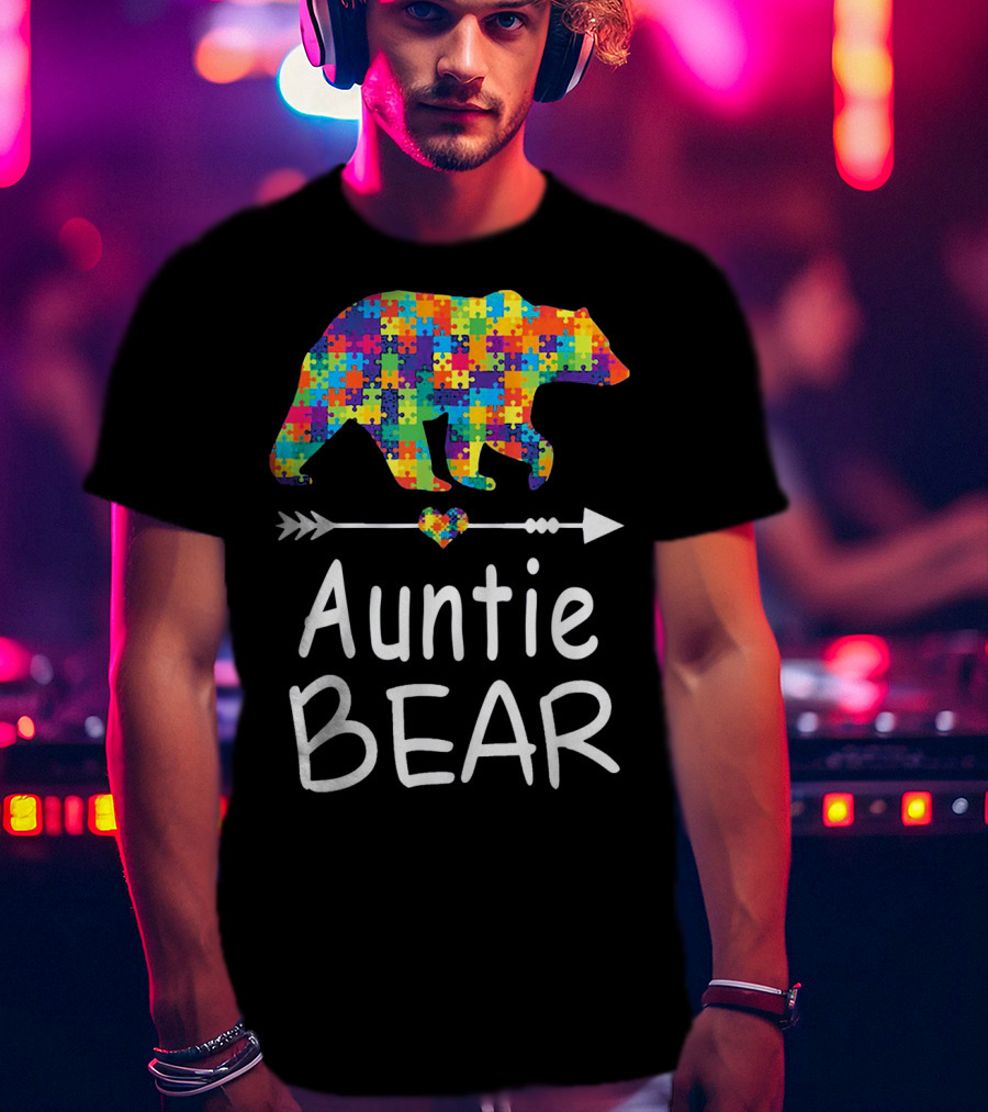 Auntie Bear Puzzle Pattern Autism Awareness Family T-Shirt