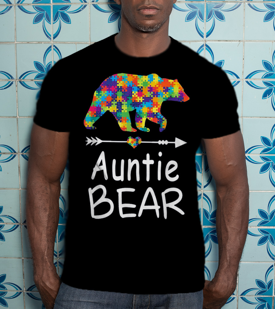 Auntie Bear Puzzle Pattern Autism Awareness Family T-Shirt