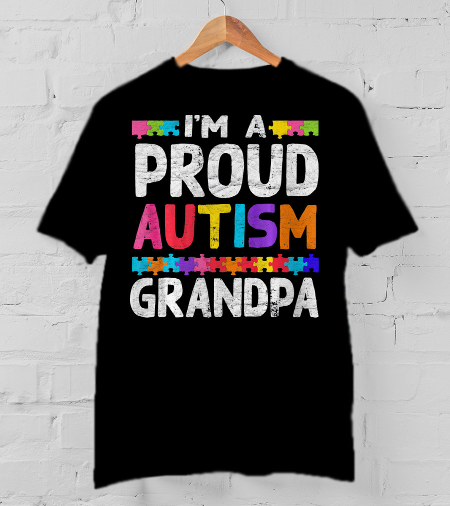 Proud Autism Grandpa Puzzle Pieces T-Shirt