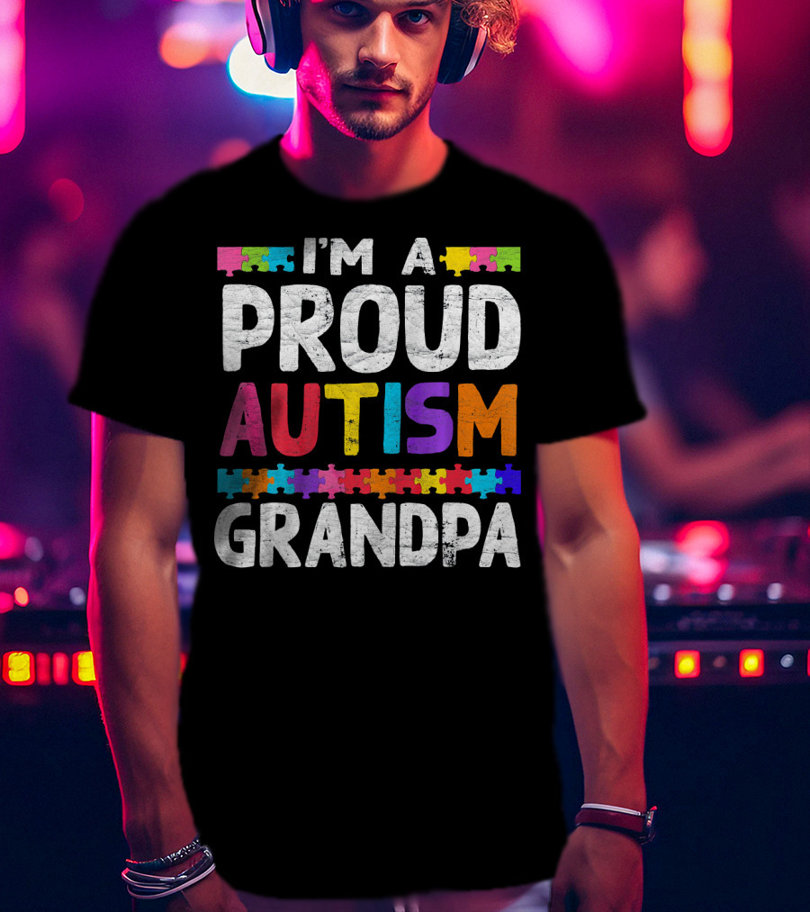 Proud Autism Grandpa Puzzle Pieces T-Shirt