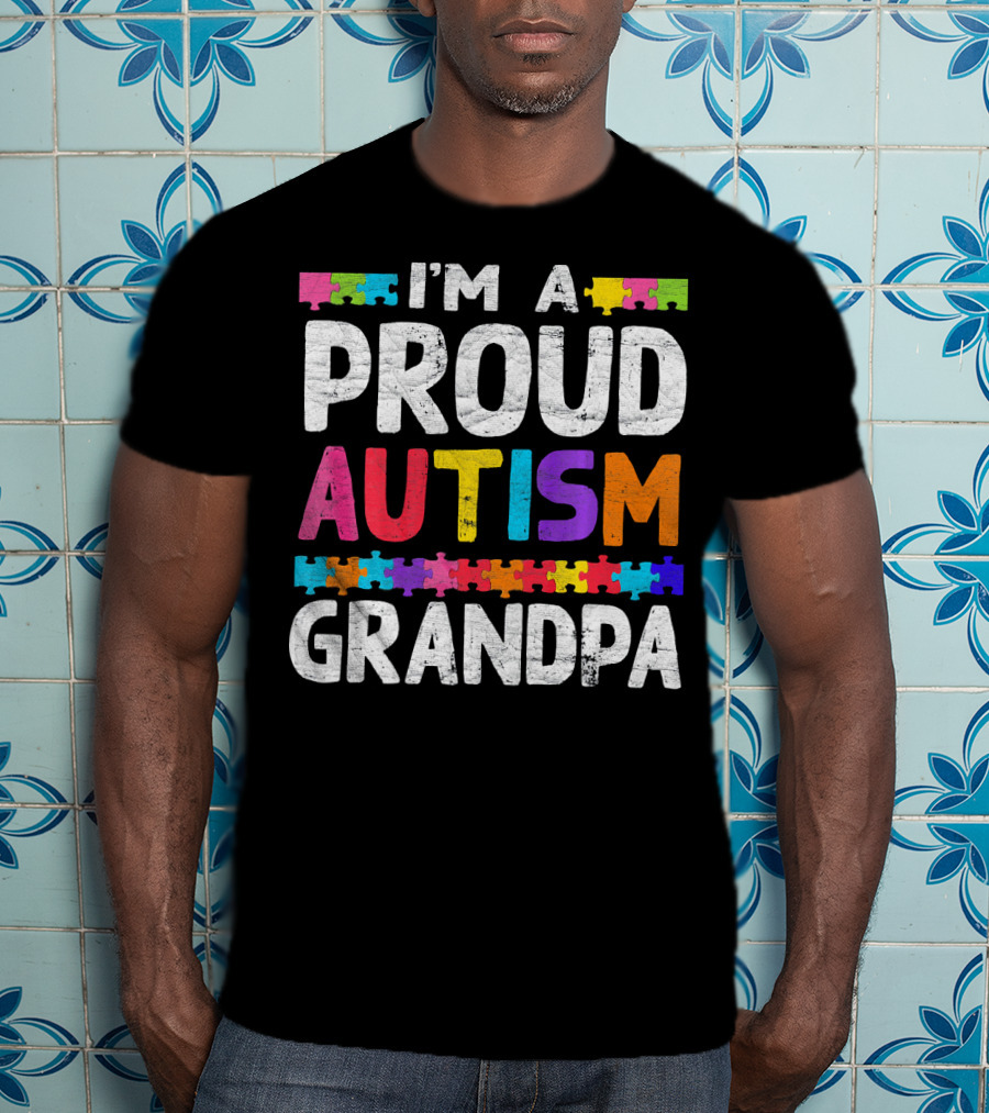 Proud Autism Grandpa Puzzle Pieces T-Shirt