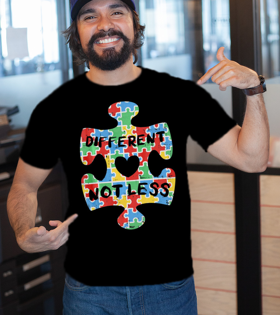 Different Not Less Autism Awareness Puzzle Piece Heart T-Shirt