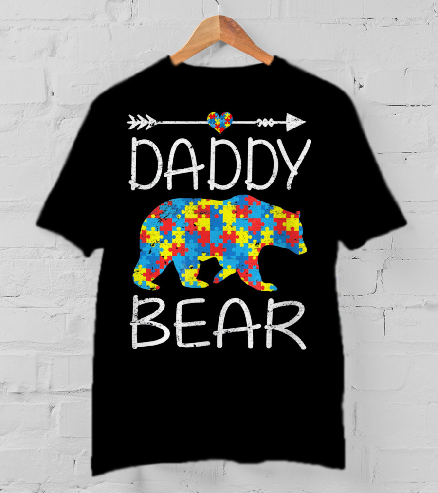 Daddy Bear Autism Awareness Puzzle Arrow Love T-Shirt