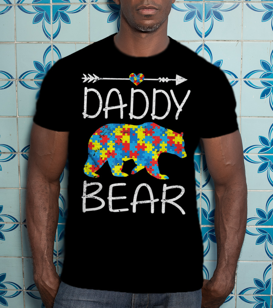 Daddy Bear Autism Awareness Puzzle Arrow Love T-Shirt