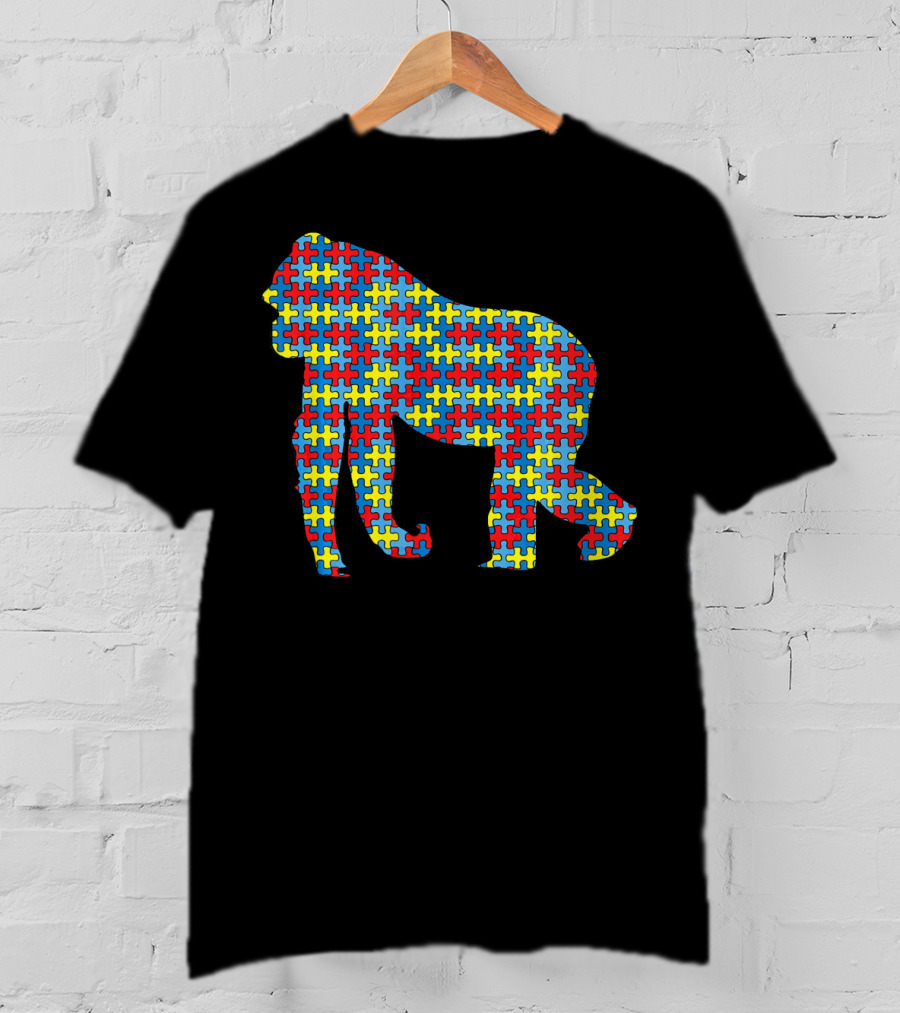 Gorilla Autism Awareness Puzzle Pattern Kids Ape Animal T-Shirt
