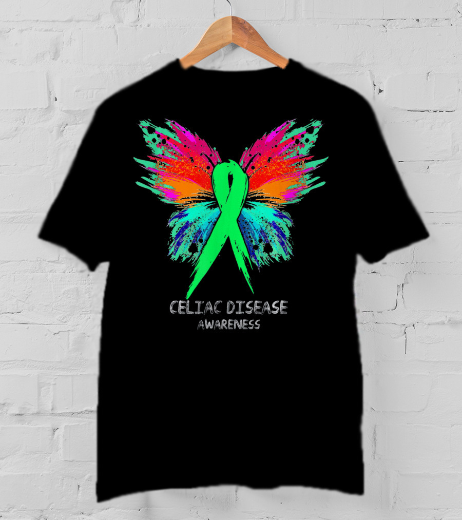CELIAC DISEASE Awareness Ribbon Butterfly Colorful Wings T-Shirt