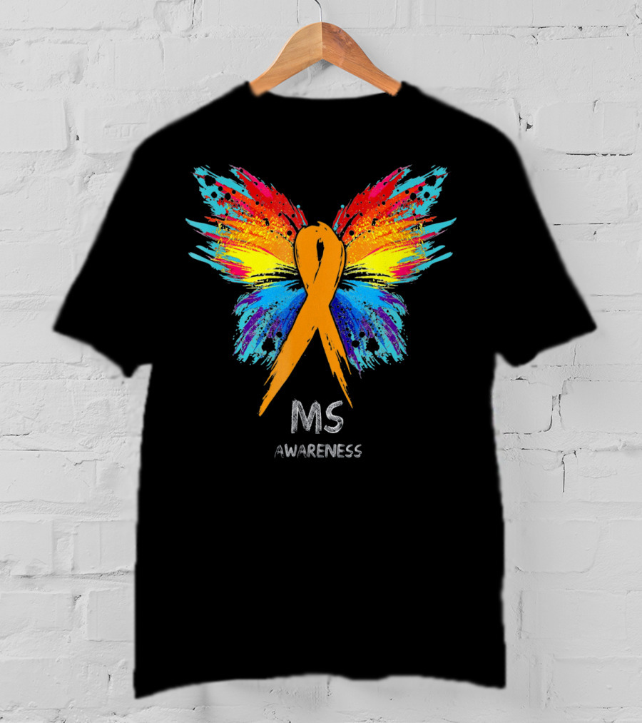 MS Awareness Butterfly Ribbon Colorful Wings T-Shirt
