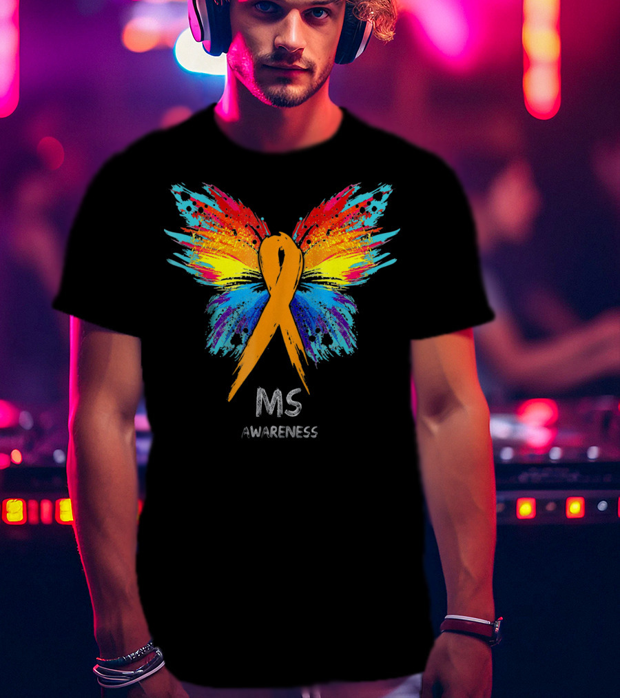MS Awareness Butterfly Ribbon Colorful Wings T-Shirt