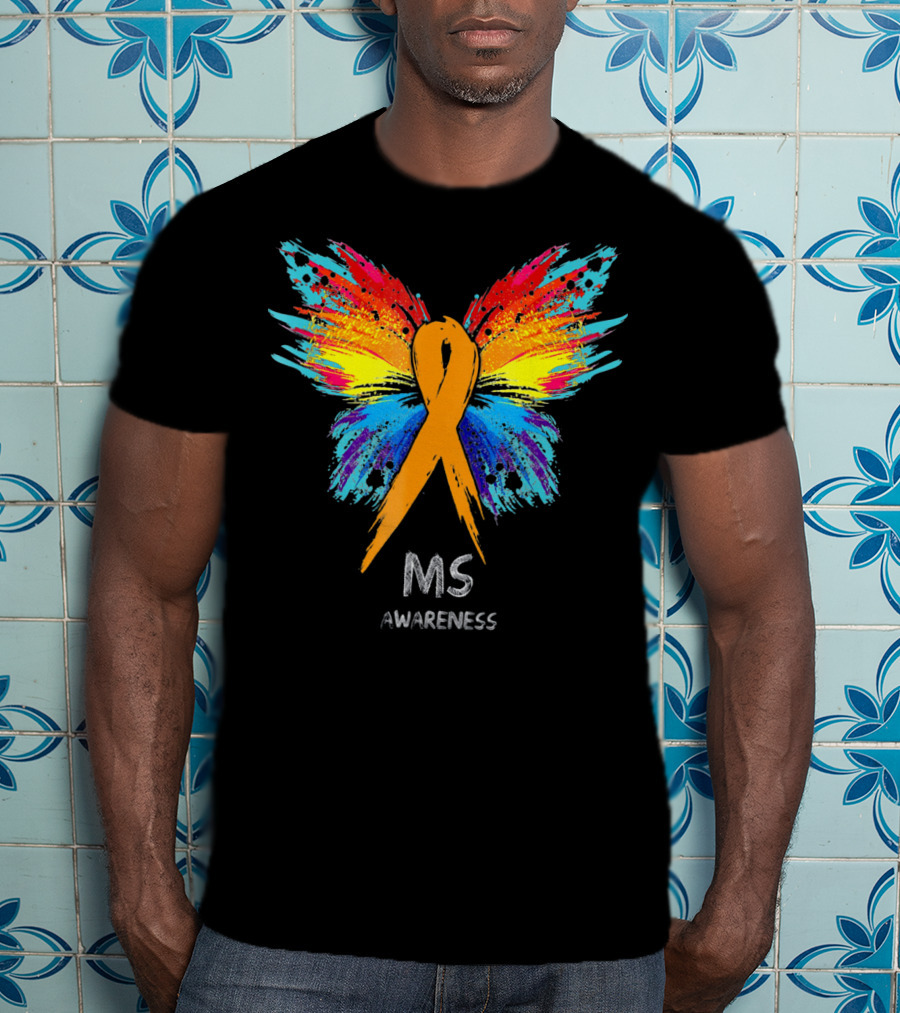 MS Awareness Butterfly Ribbon Colorful Wings T-Shirt