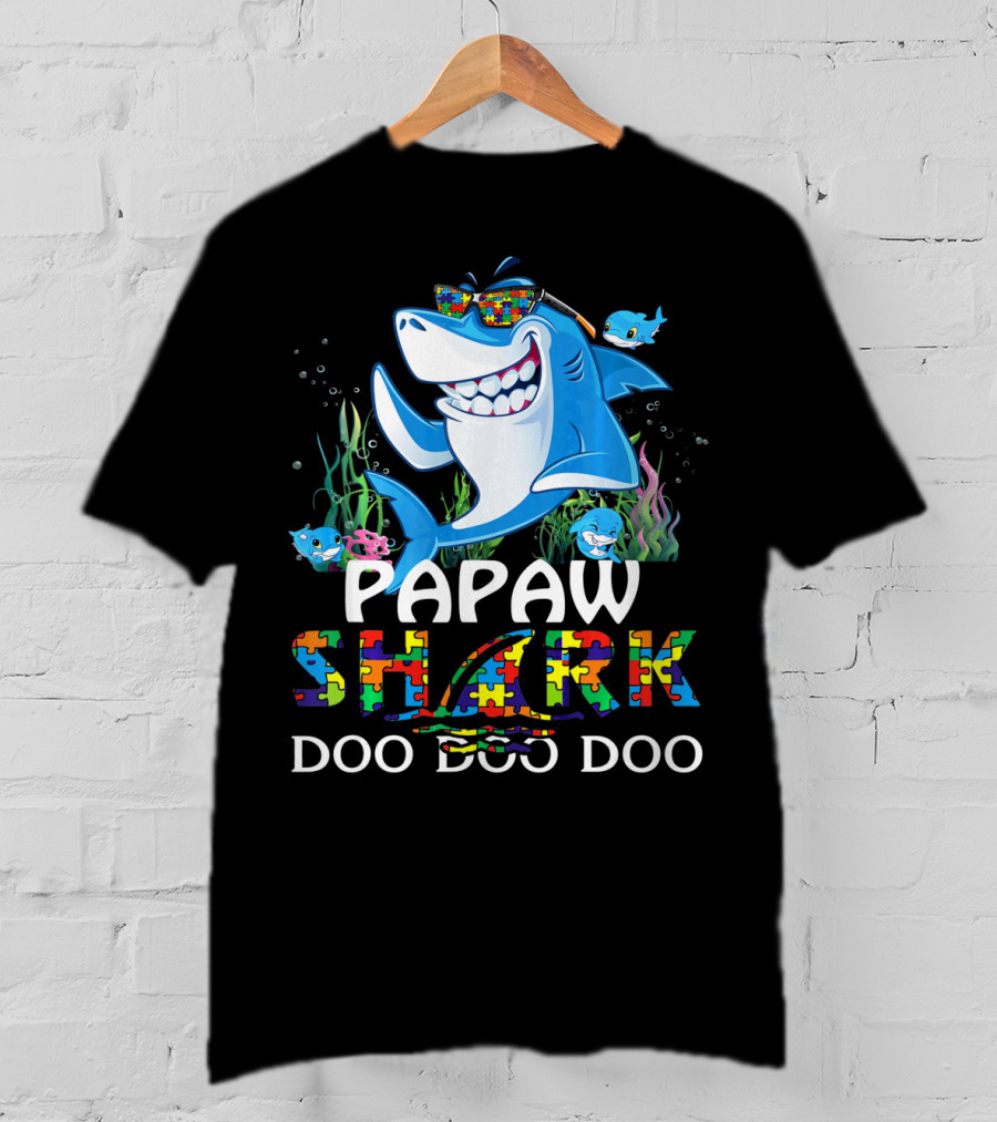 Papaw Shark Doo Doo Doo Autism Awareness Puzzle T-Shirt