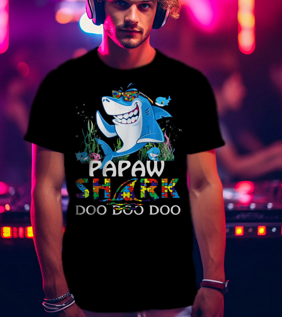 Papaw Shark Doo Doo Doo Autism Awareness Puzzle T-Shirt