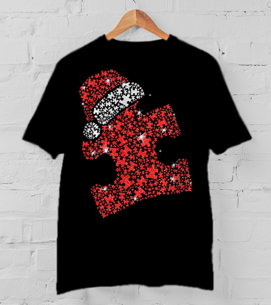 Puzzle Pieces Santa Hat Autism Awareness T-Shirt