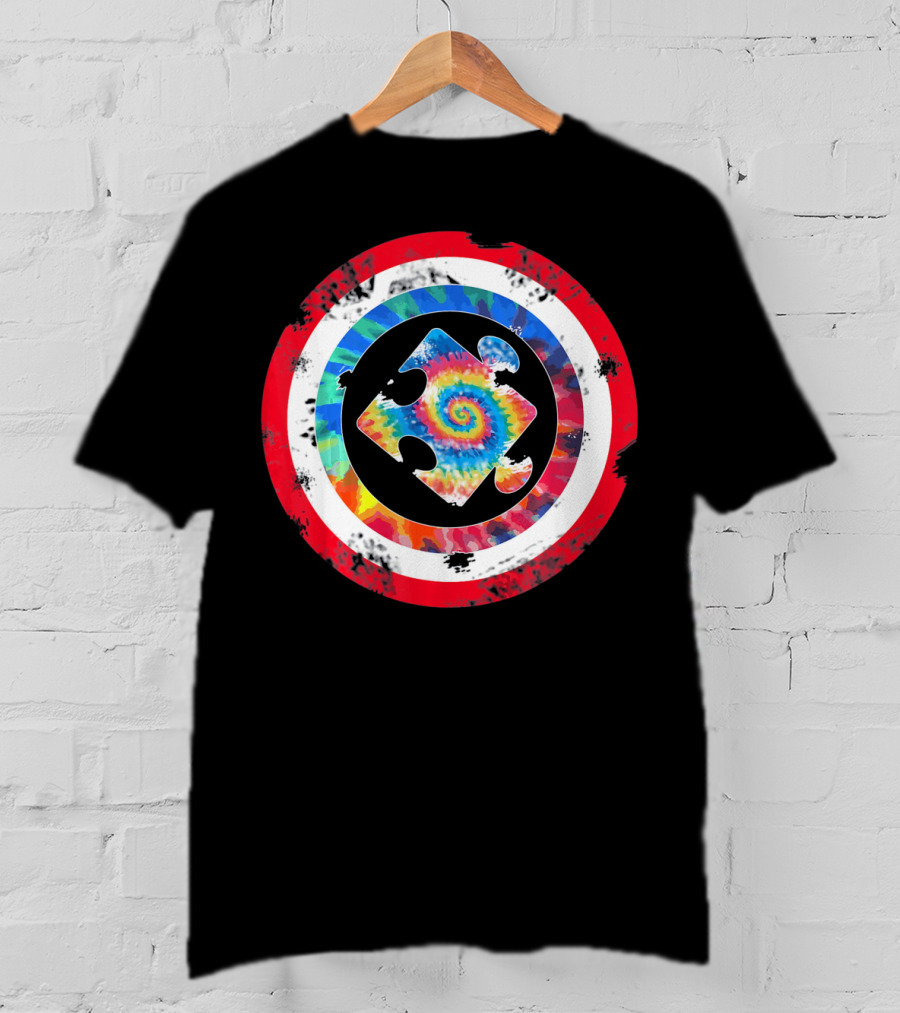 Tie Dye Captain Puzzle Autism Awareness Spiral T-Shirt