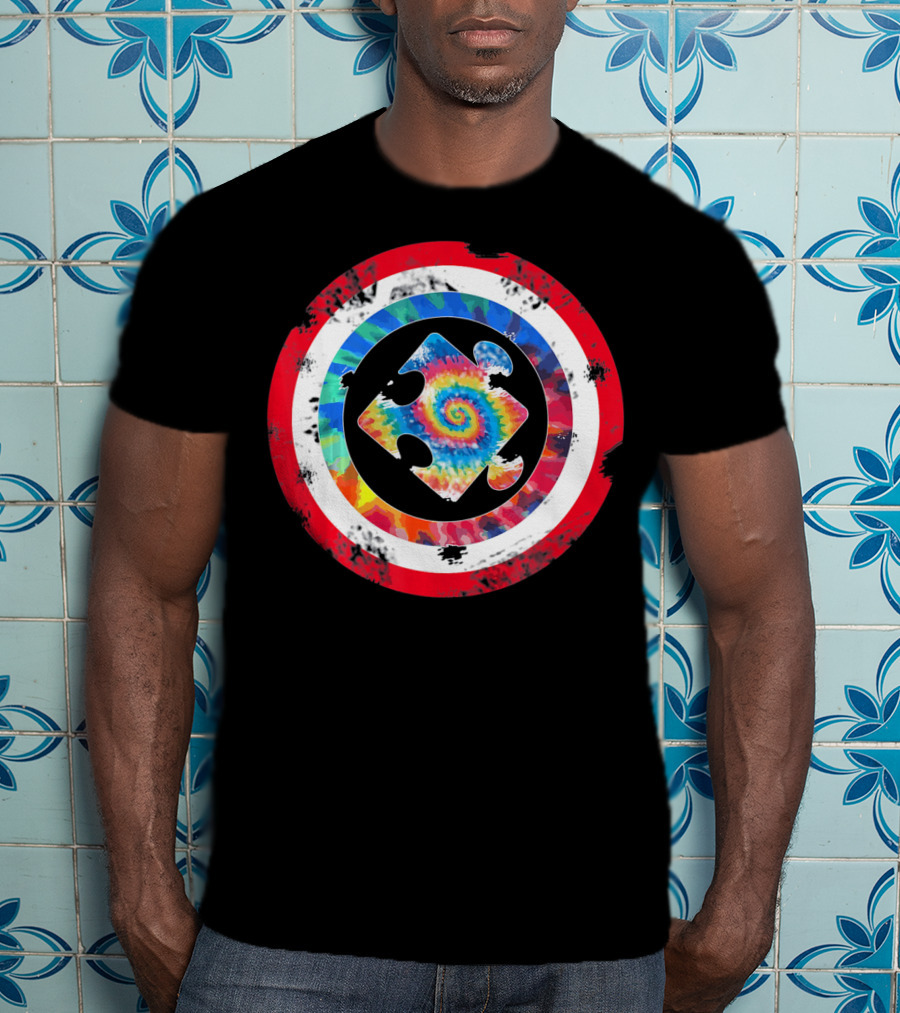 Tie Dye Captain Puzzle Autism Awareness Spiral T-Shirt
