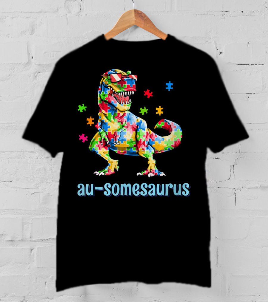 Au-somesaurus Dinosaur Autism Awareness Puzzle T-Shirt