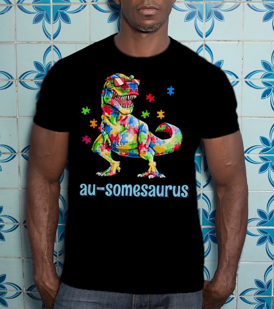 Au-somesaurus Dinosaur Autism Awareness Puzzle T-Shirt