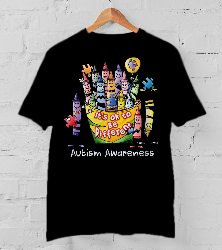 It's Ok To Be Different Autism Awareness Crayons Puzzle Balloon T-Shirt