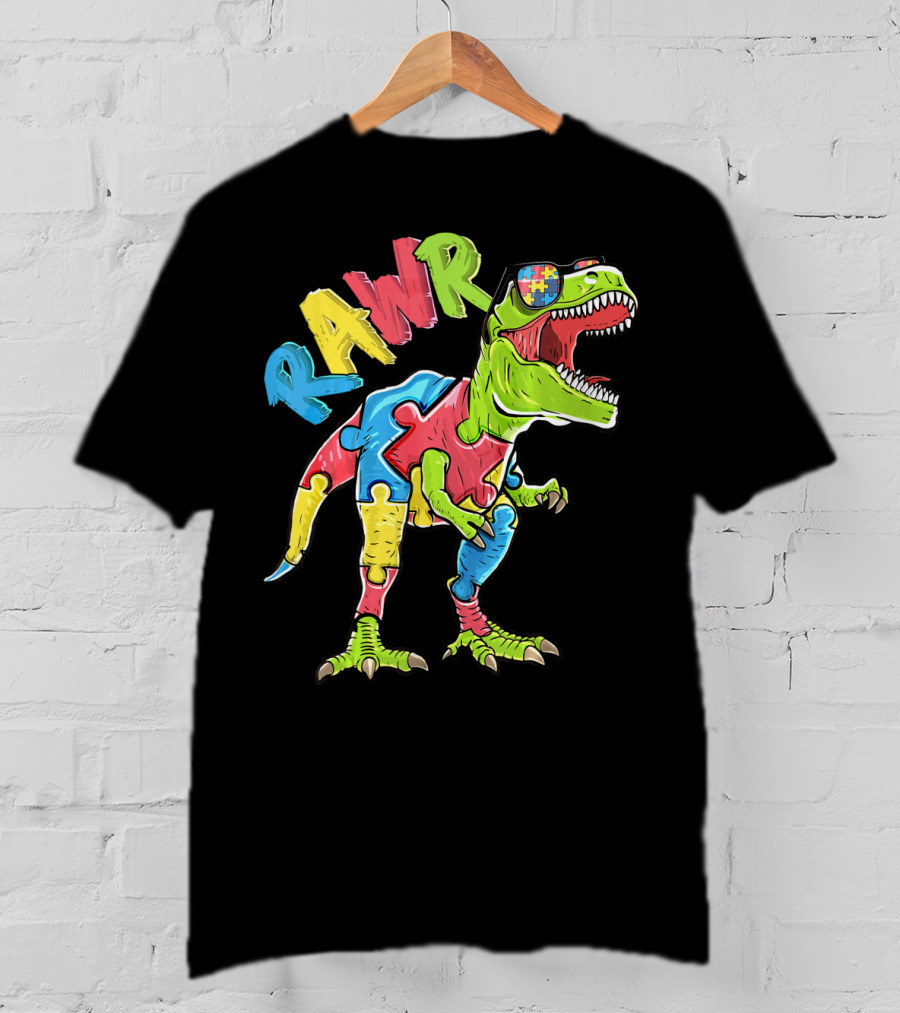 RAWR Rex Dinosaur Autism Awareness Puzzle Piece T-Shirt