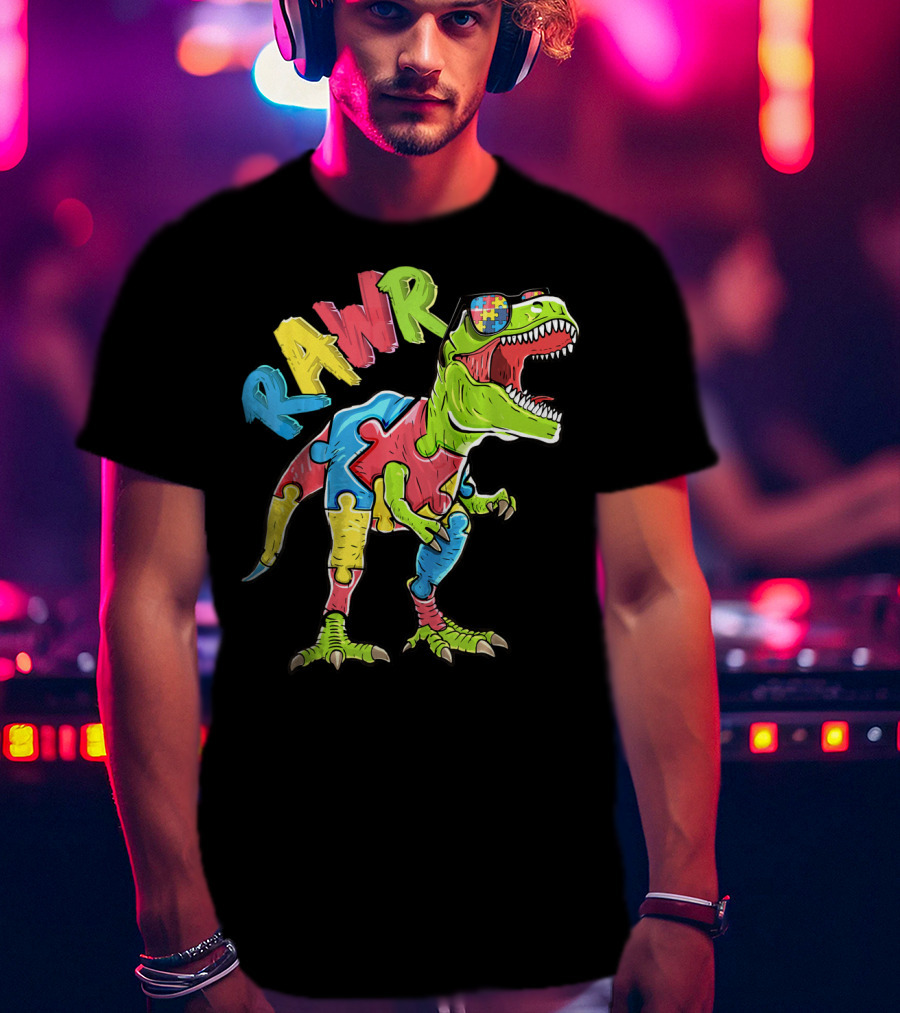 RAWR Rex Dinosaur Autism Awareness Puzzle Piece T-Shirt