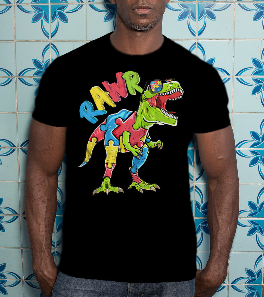 RAWR Rex Dinosaur Autism Awareness Puzzle Piece T-Shirt
