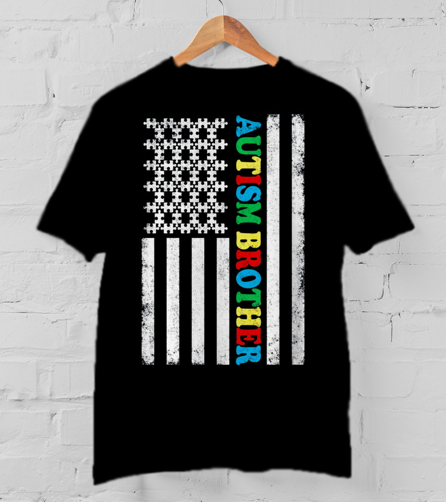 Autism Brother American Flag Puzzle Piece T-Shirt