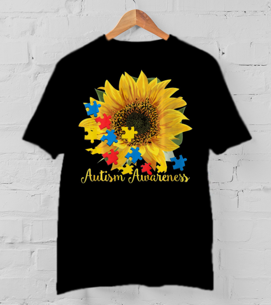 Autism Awareness Sunflower With Puzzle Pieces T-Shirt