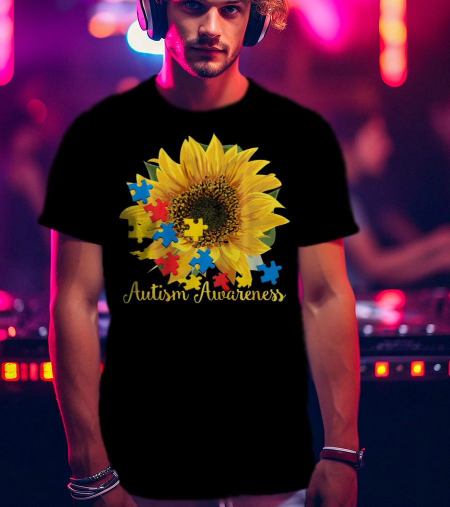 Autism Awareness Sunflower With Puzzle Pieces T-Shirt