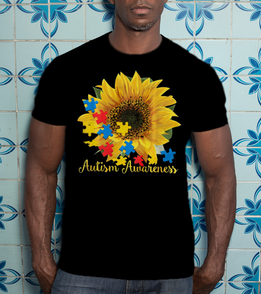 Autism Awareness Sunflower With Puzzle Pieces T-Shirt