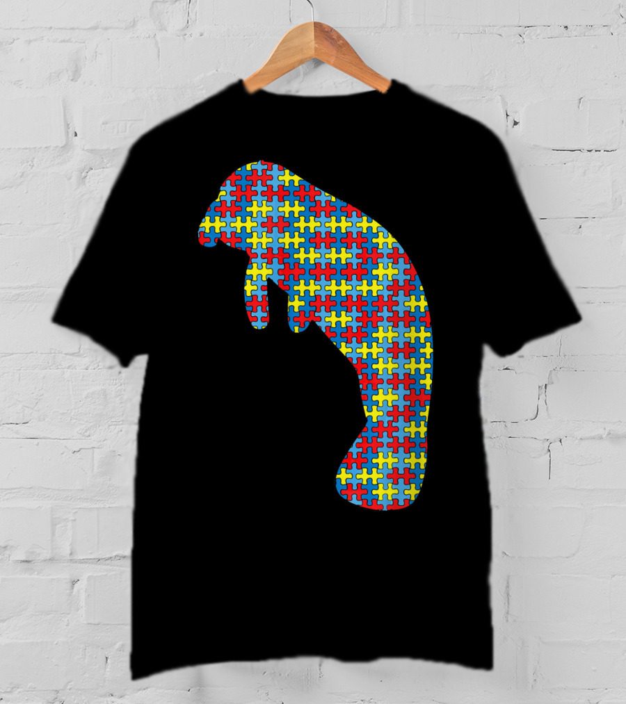 Manatee Autism Awareness Puzzle Pattern Kids Dugong T-Shirt