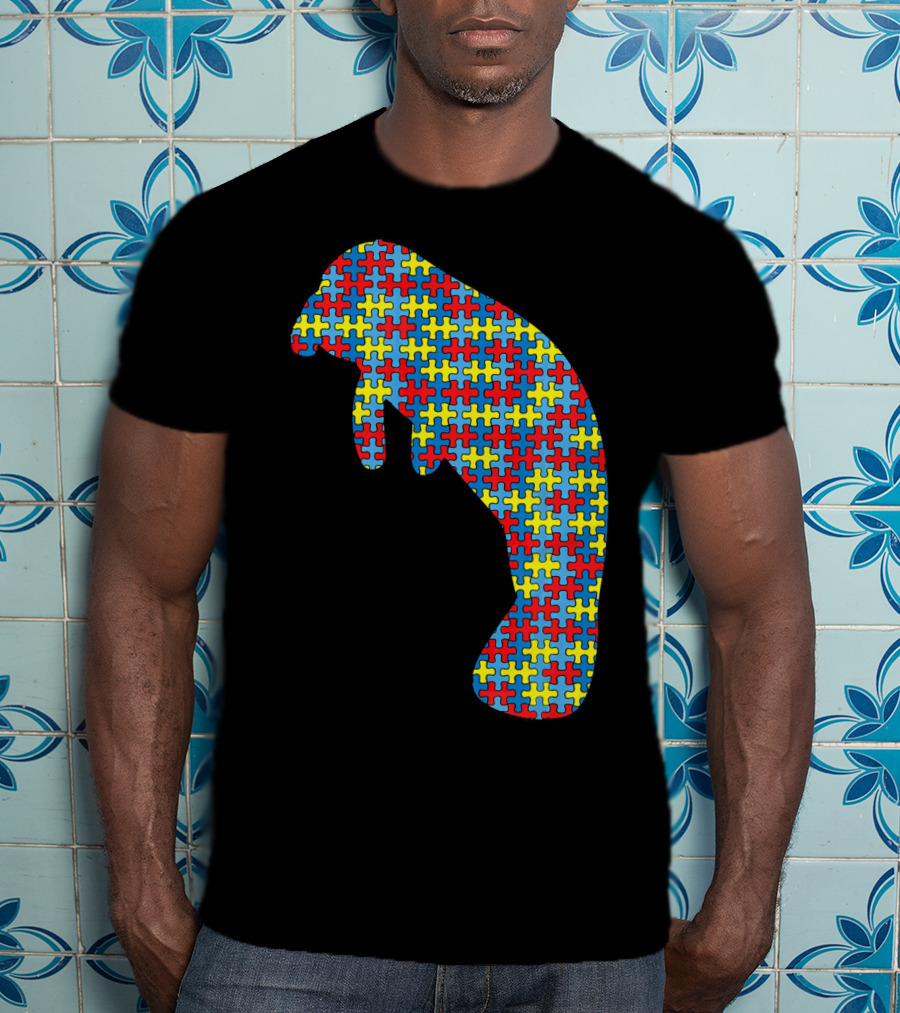 Manatee Autism Awareness Puzzle Pattern Kids Dugong T-Shirt