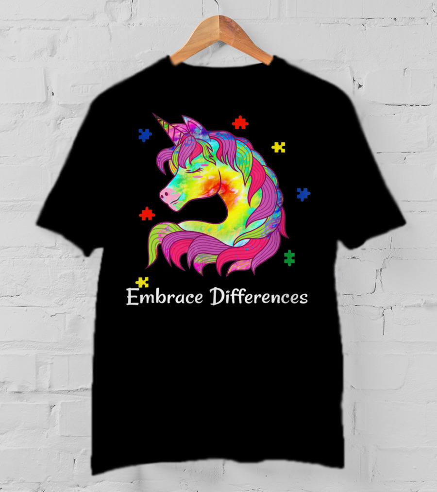 Embrace Differences Unicorn Autism Puzzle Pieces T-Shirt