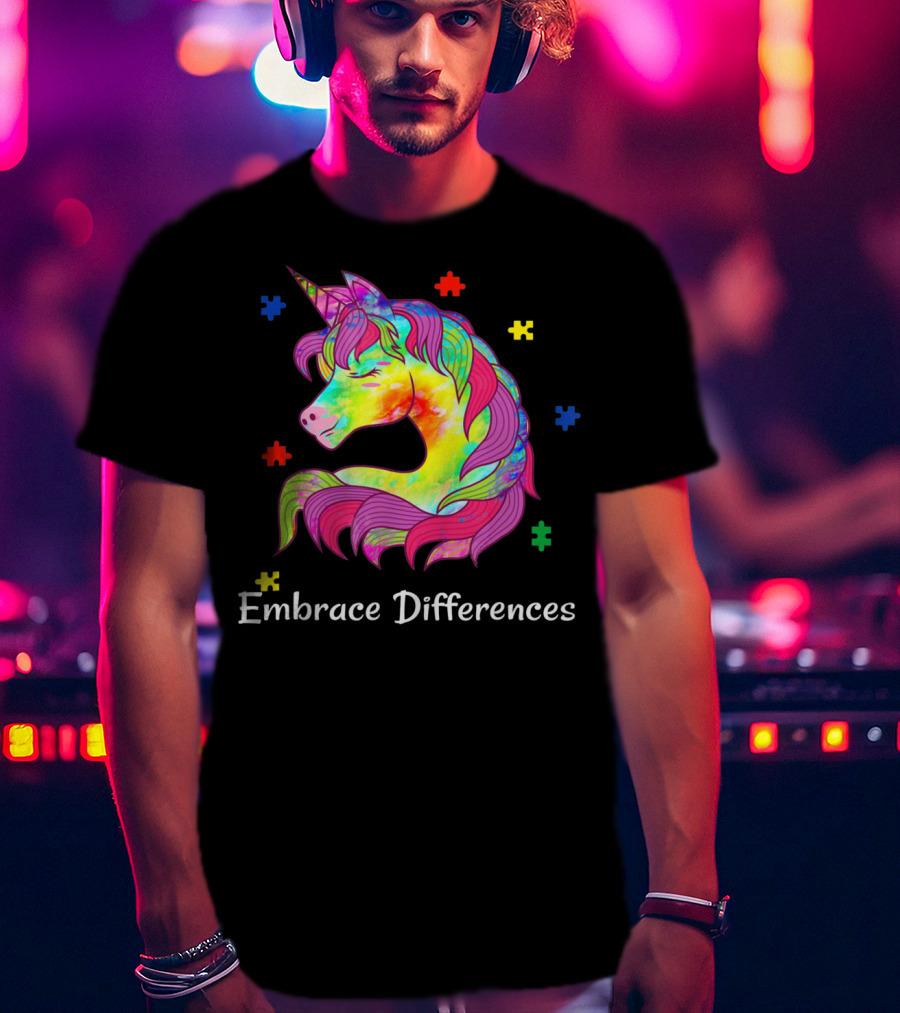 Embrace Differences Unicorn Autism Puzzle Pieces T-Shirt