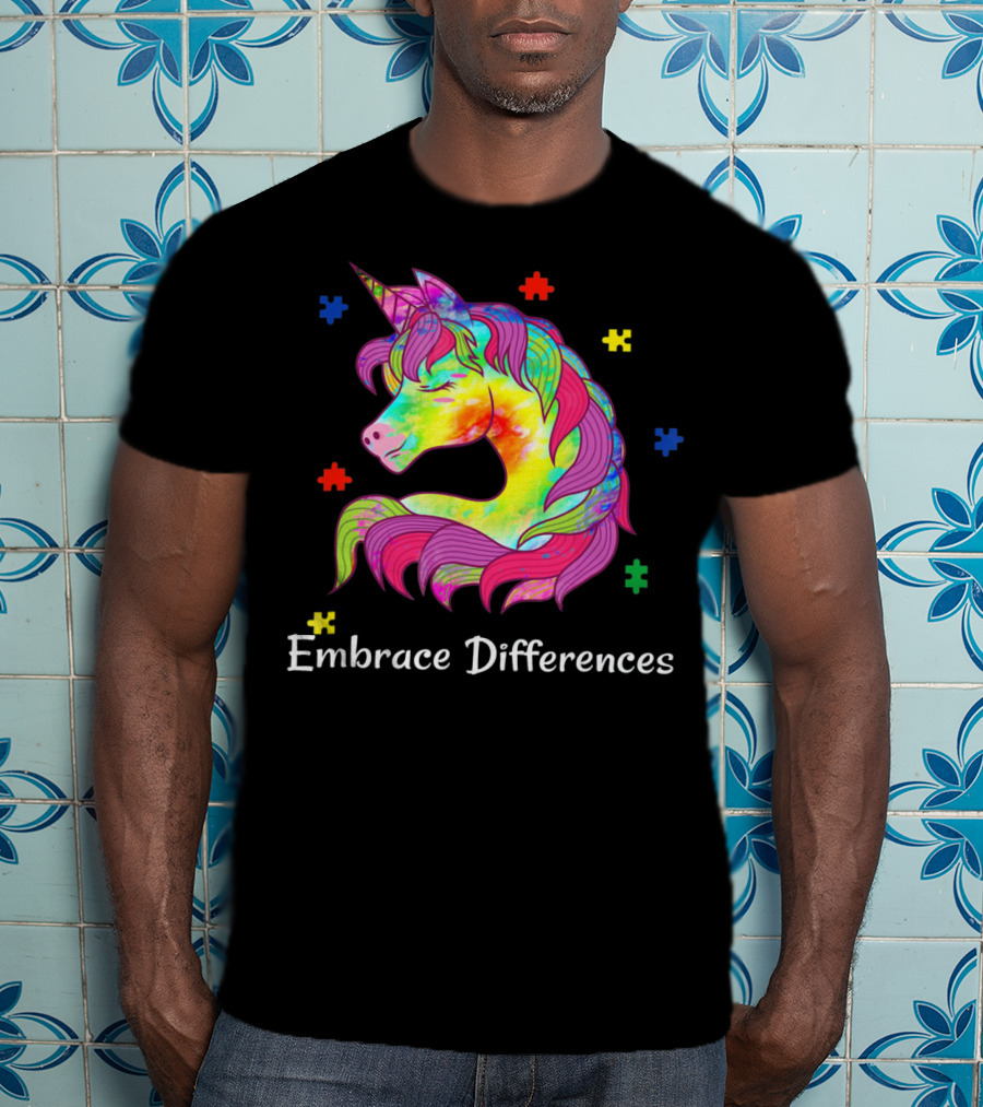 Embrace Differences Unicorn Autism Puzzle Pieces T-Shirt