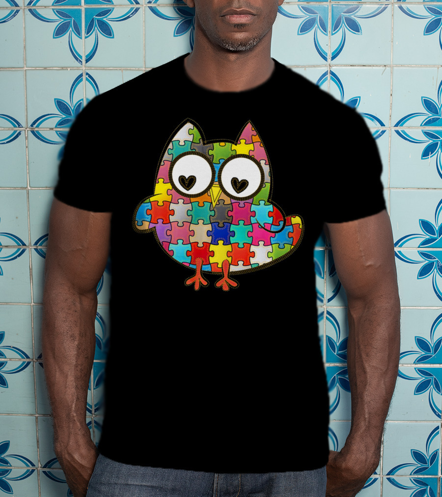Autism Owl Puzzle Heart Eyes Autism Awareness Month T-Shirt