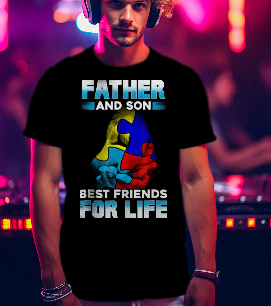 Father And Son Best Friends For Life Puzzle Autism Awareness T-Shirt