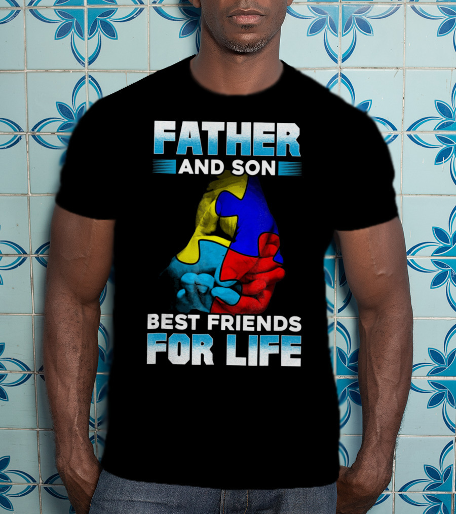Father And Son Best Friends For Life Puzzle Autism Awareness T-Shirt