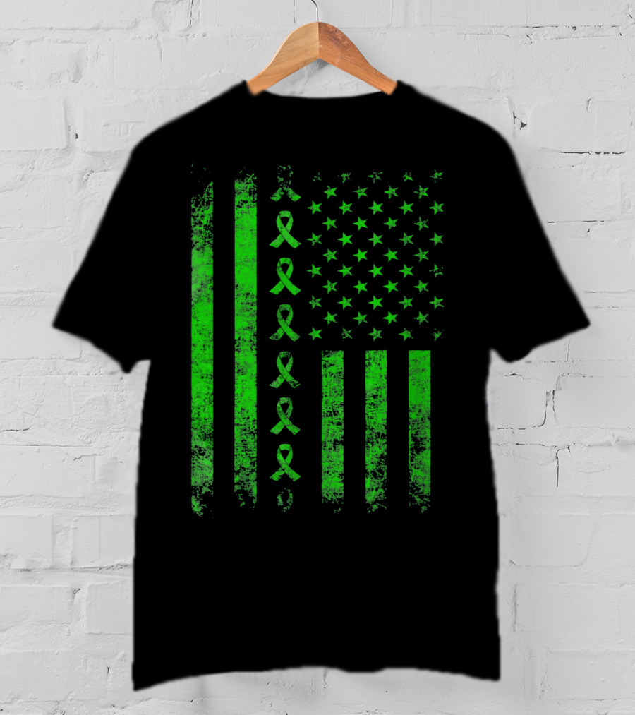 Green Ribbon US Flag Cerebral Palsy Awareness T-Shirt
