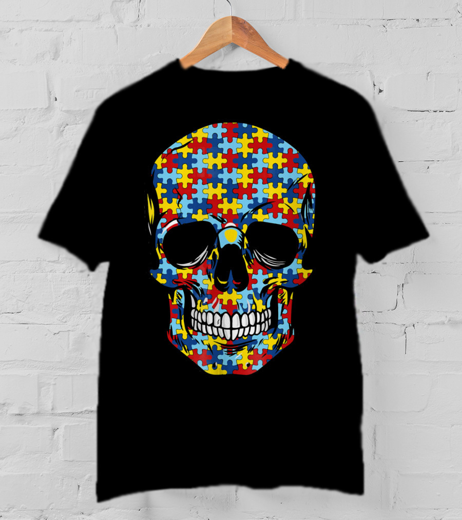 Skull Puzzle Pattern Autism Awareness T-Shirt