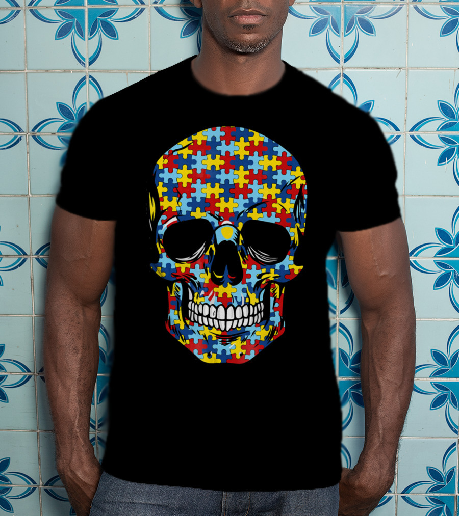 Skull Puzzle Pattern Autism Awareness T-Shirt