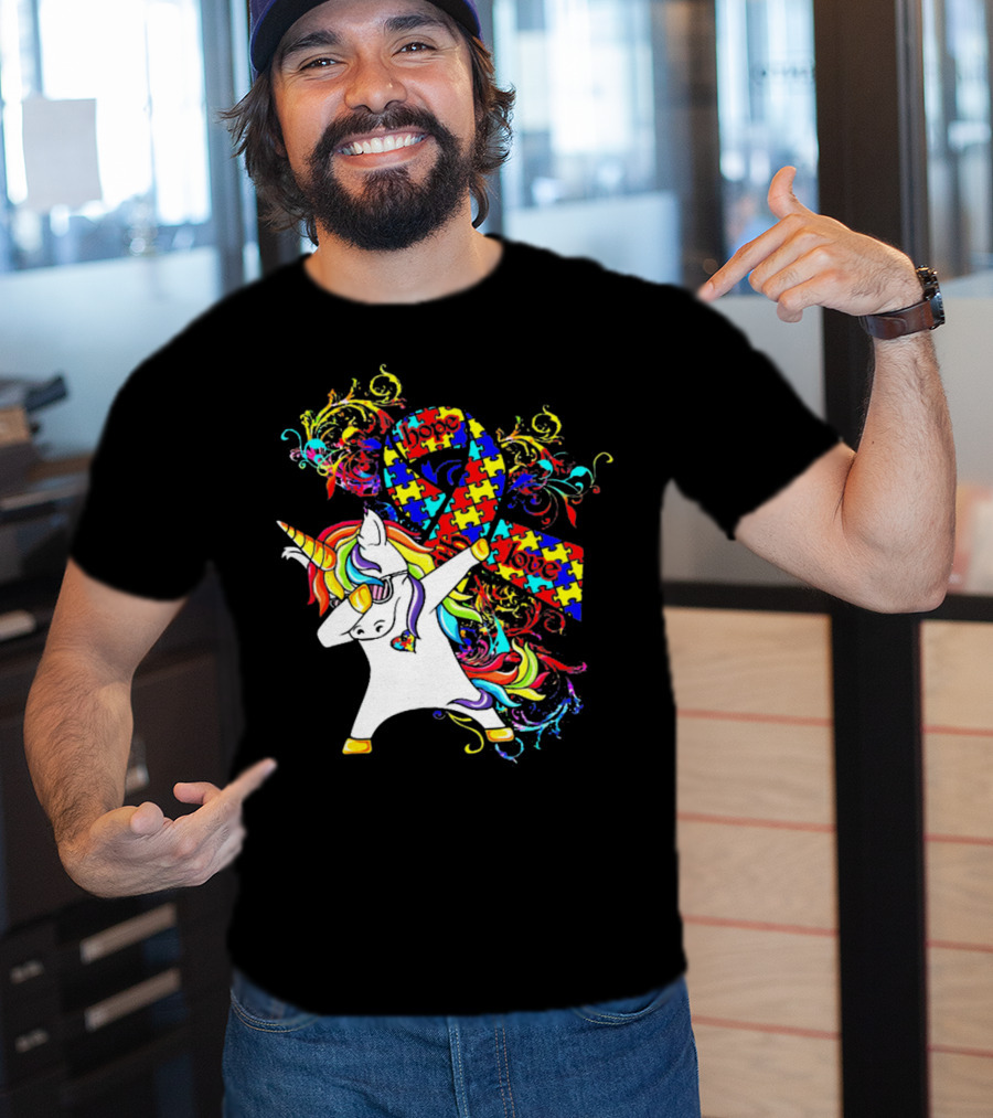 Unicorn Dabbing Hope Love Autism Awareness Puzzle T-Shirt