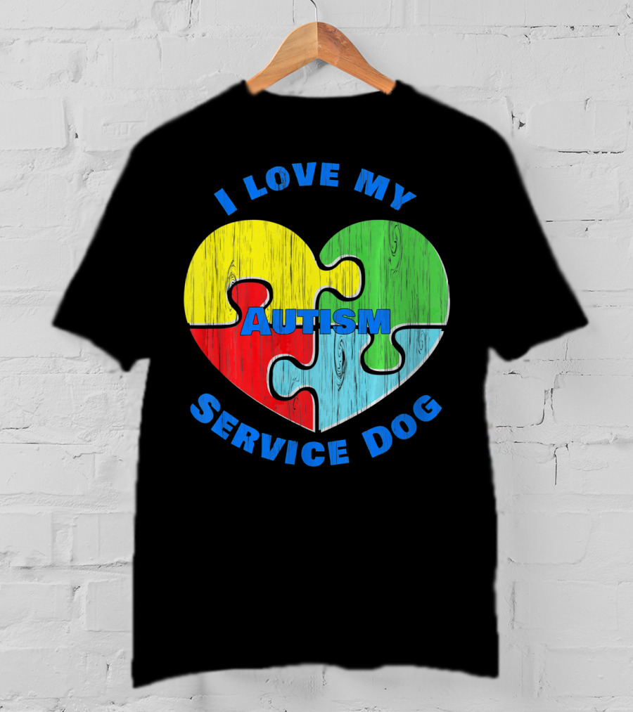 I Love My Autism Service Dog Puzzle Heart T-Shirt