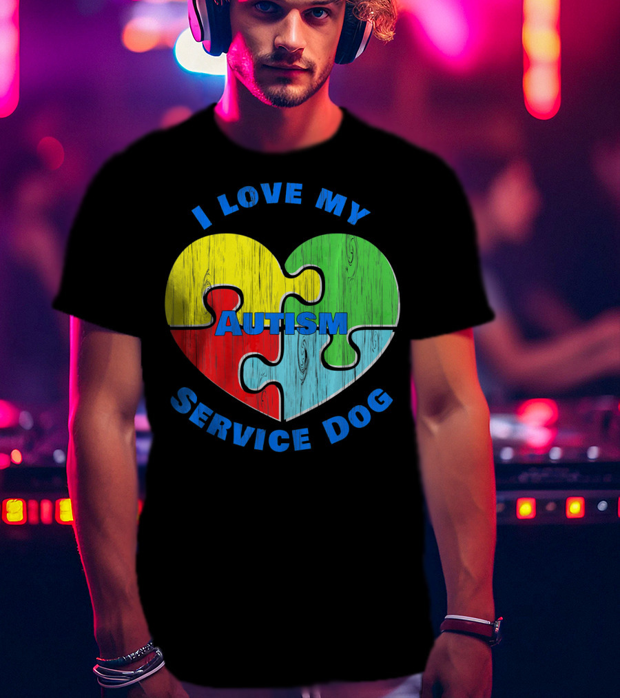 I Love My Autism Service Dog Puzzle Heart T-Shirt