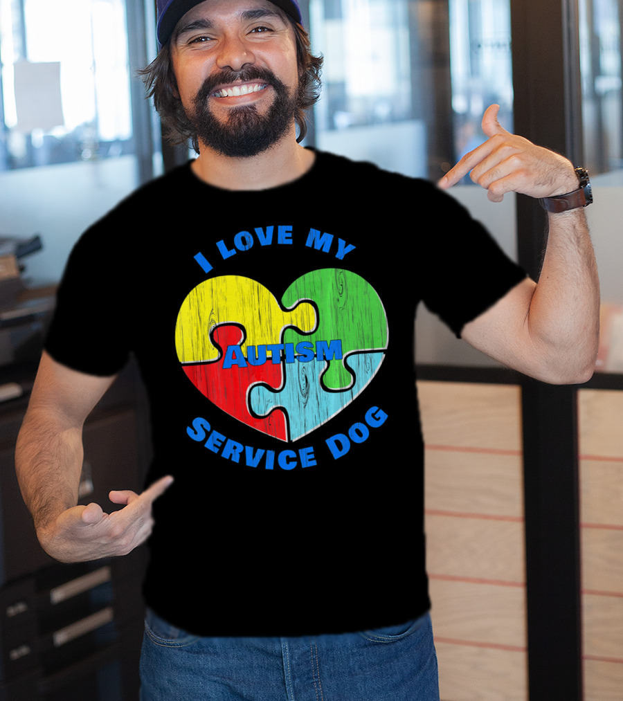 I Love My Autism Service Dog Puzzle Heart T-Shirt